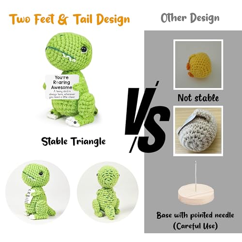 Handmade Crochet Dinosaur with Positive Card – Funny Emotional Support Gift for Stress Relief