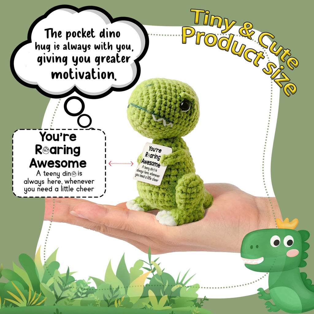 Handmade Crochet Dinosaur with Positive Card – Funny Emotional Support Gift for Stress Relief