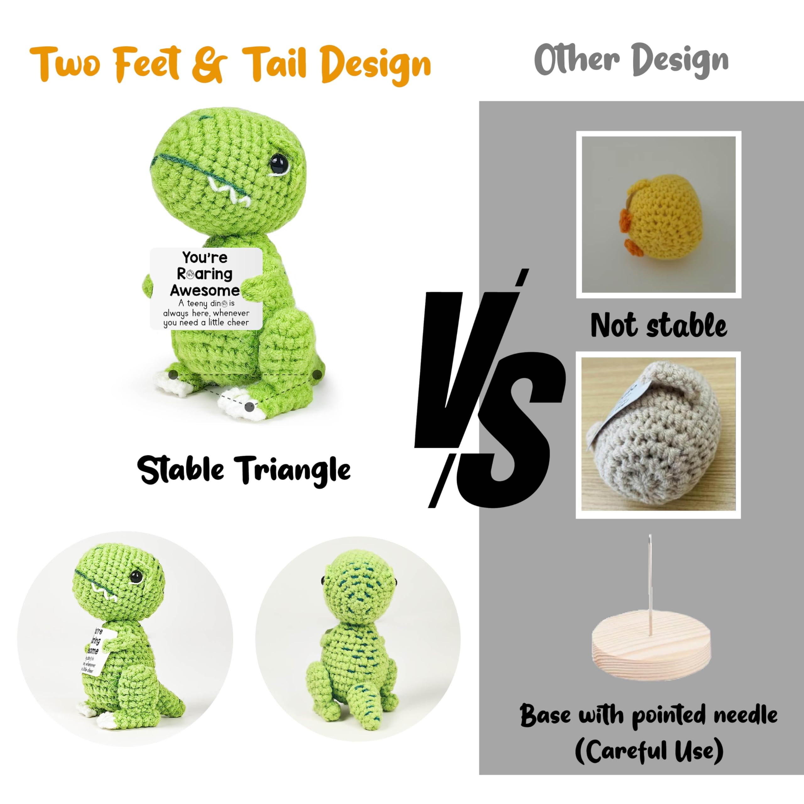 Handmade Crochet Dinosaur with Positive Card – Funny Emotional Support Gift for Stress Relief