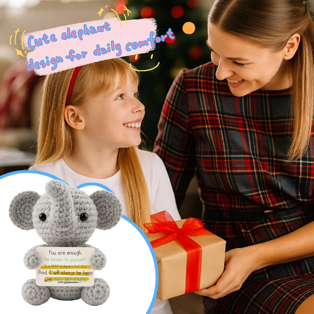 Handmade Crochet Elephant Plush – Inspirational Emotional Support Gift for Women