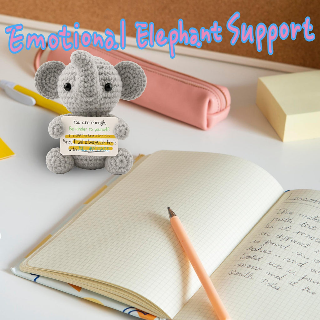 Handmade Crochet Elephant Plush – Inspirational Emotional Support Gift for Women