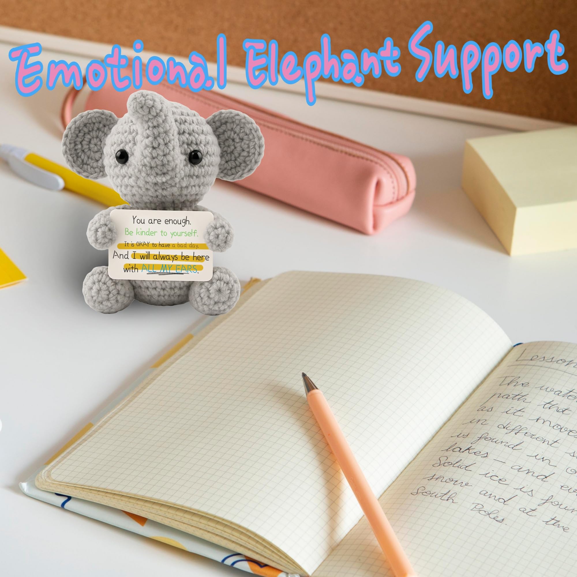 Handmade Crochet Elephant Plush – Inspirational Emotional Support Gift for Women