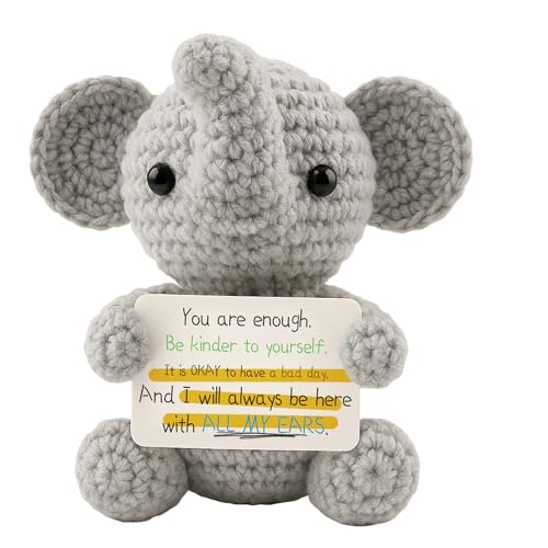 Handmade Crochet Elephant Plush – Inspirational Emotional Support Gift for Women