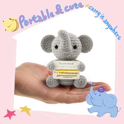 Handmade Crochet Elephant Plush – Inspirational Emotional Support Gift for Women