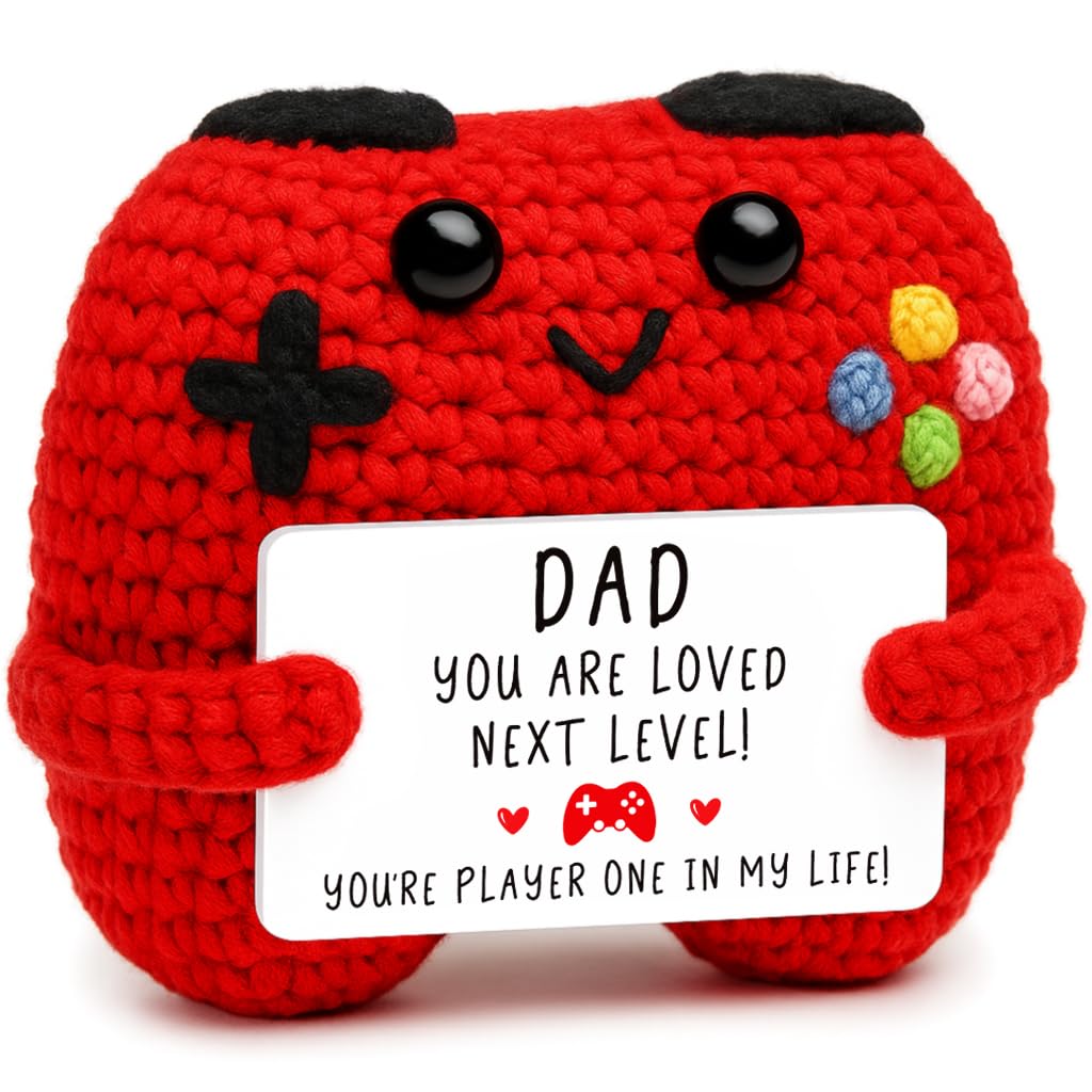Handmade Crochet Game Controller Gift for Dad with 'Player One' Card - Busy Gaming Life