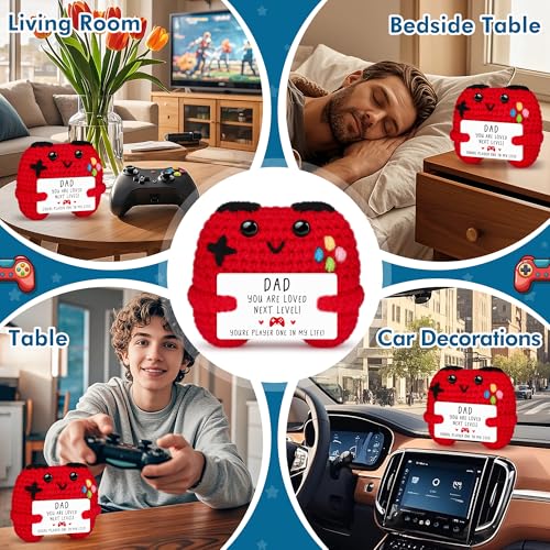 Handmade Crochet Game Controller Gift for Dad with 'Player One' Card - Busy Gaming Life