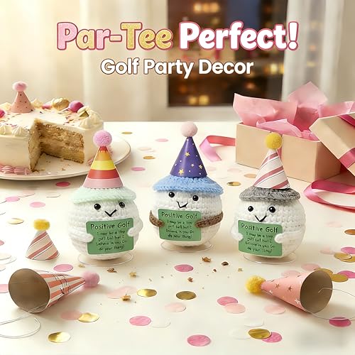 Handmade Crochet Golf Set – 3 Plushie Golf Balls, 6 Hats & Putter Trainer – Unique Desk Decor & Gift for Golf Lovers