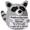 Handmade Crochet Raccoon Plush with Motivational Message – Care Package Gift for College Students, Back to School, Birthday & Christmas