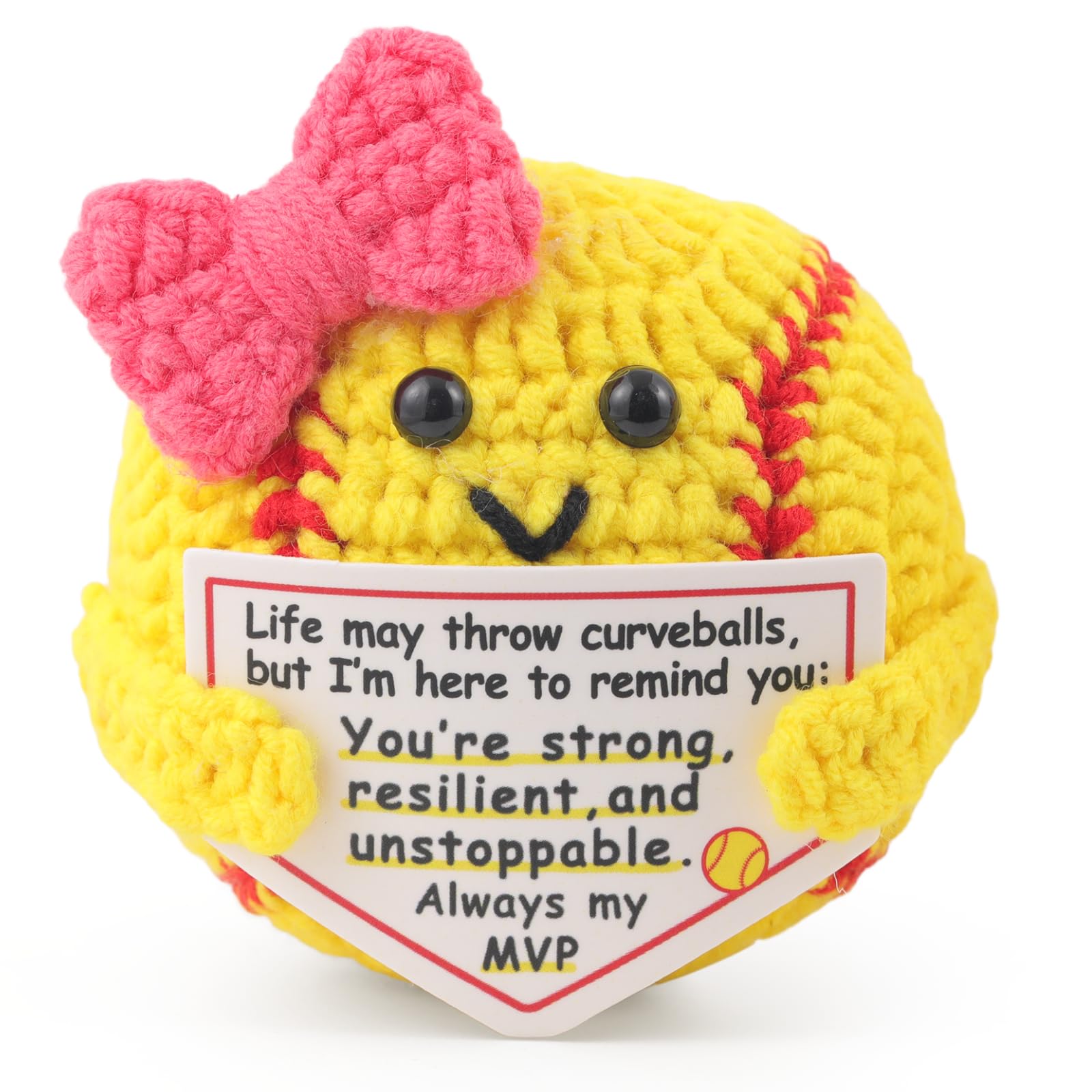 Handmade Crochet Softball Gift with Motivational Card – Rimvoe