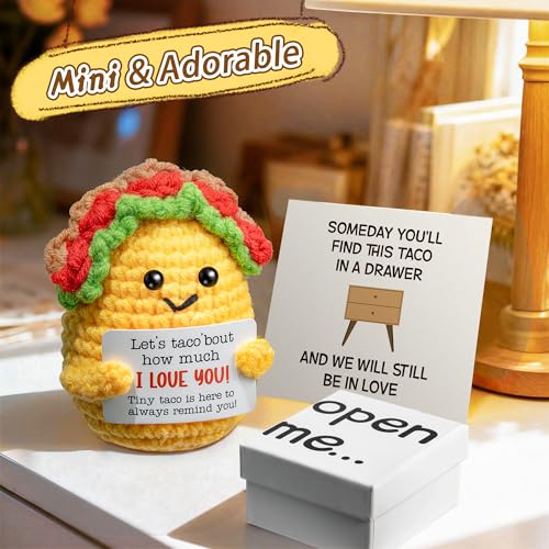 Handmade Crochet Taco Plush - Emotional Support Gift with 'Open Me' Surprise Box & I Love You Card