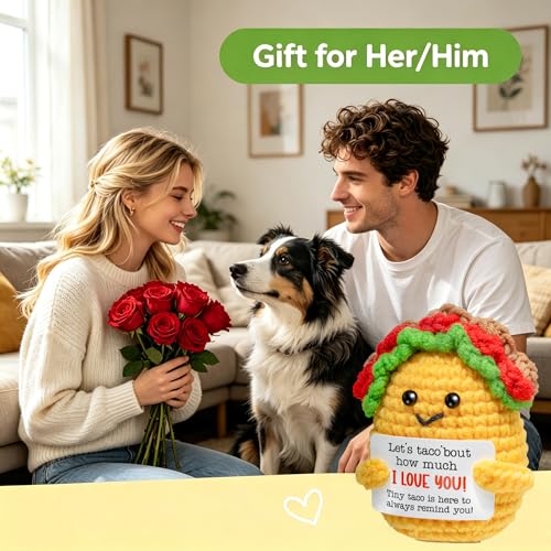 Handmade Crochet Taco Plush - Emotional Support Gift with 'Open Me' Surprise Box & I Love You Card