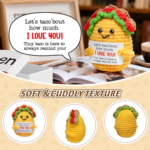 Handmade Crochet Taco Plush - Emotional Support Gift with 'Open Me' Surprise Box & I Love You Card