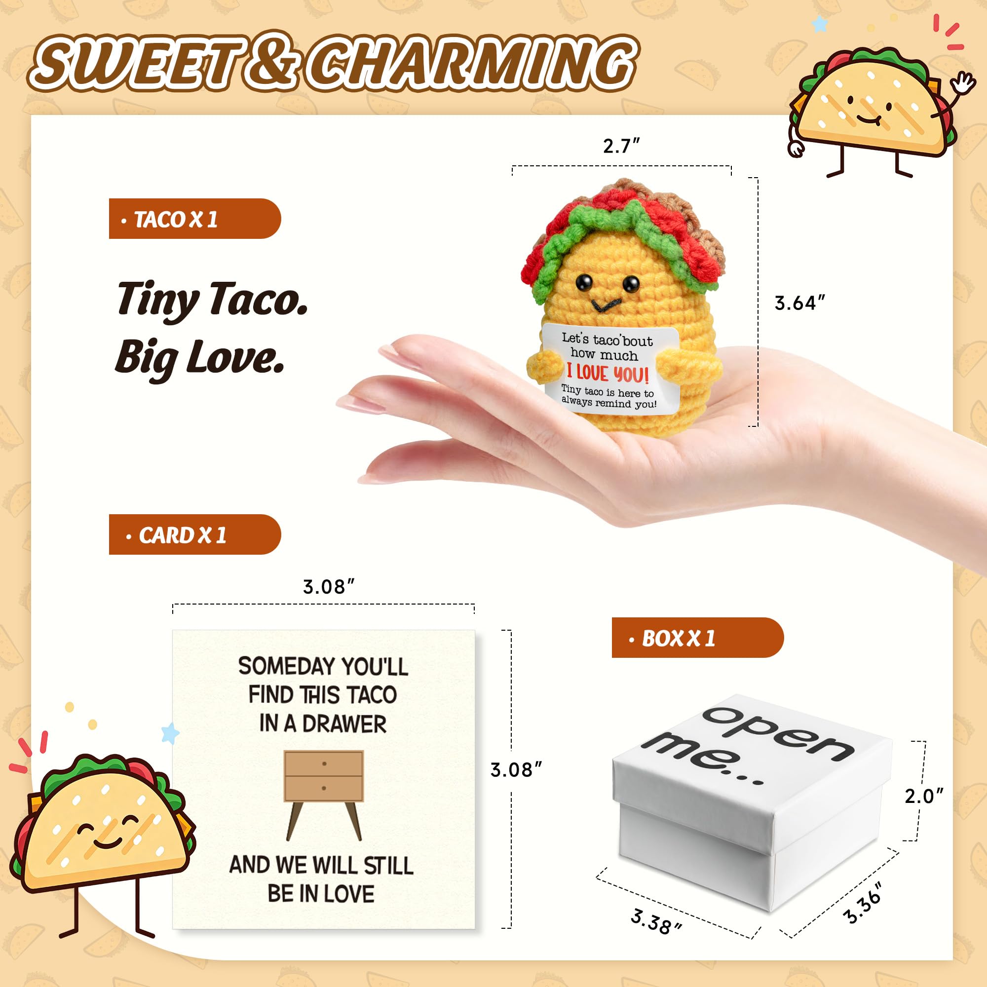 Handmade Crochet Taco Plush - Emotional Support Gift with 'Open Me' Surprise Box & I Love You Card
