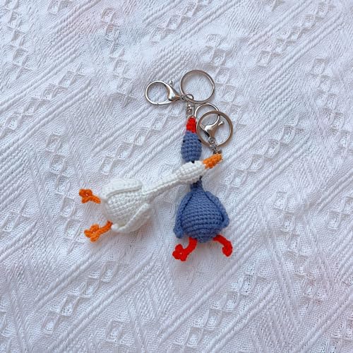 Handmade Crocheted White Goose Keychain – Soft Cotton Charm for Keys, Bags, or Couples Gift