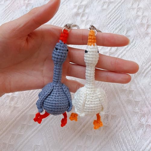 Handmade Crocheted White Goose Keychain – Soft Cotton Charm for Keys, Bags, or Couples Gift