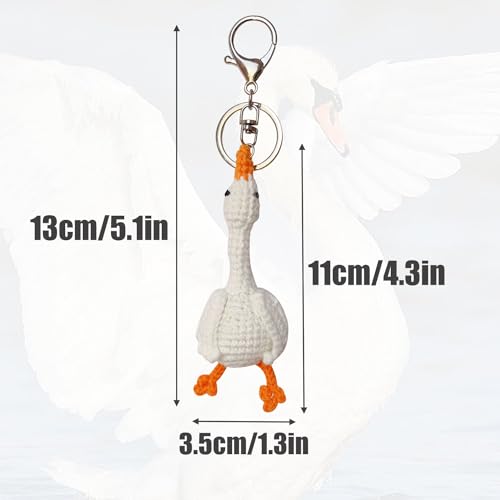 Handmade Crocheted White Goose Keychain – Soft Cotton Charm for Keys, Bags, or Couples Gift