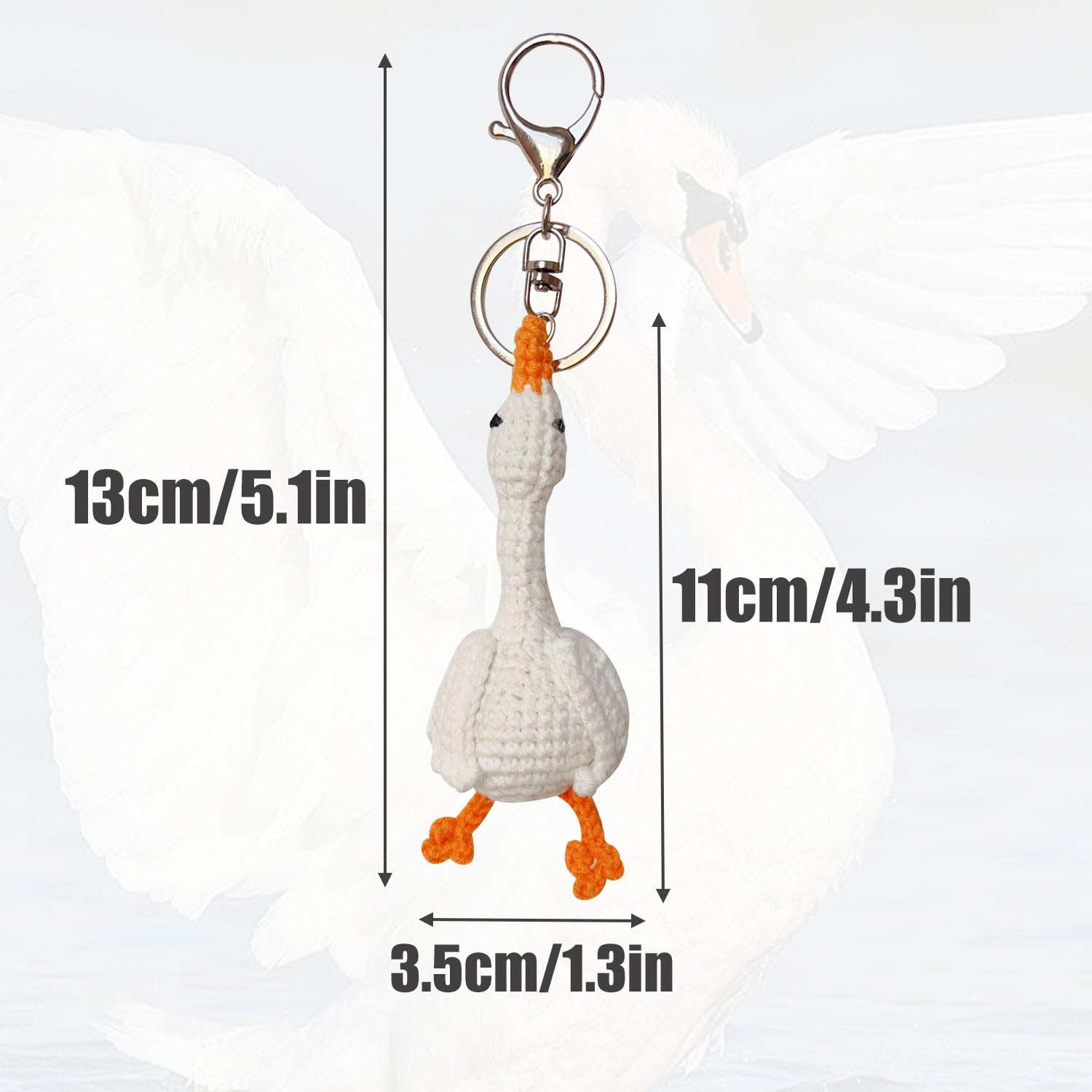 Handmade Crocheted White Goose Keychain – Soft Cotton Charm for Keys, Bags, or Couples Gift