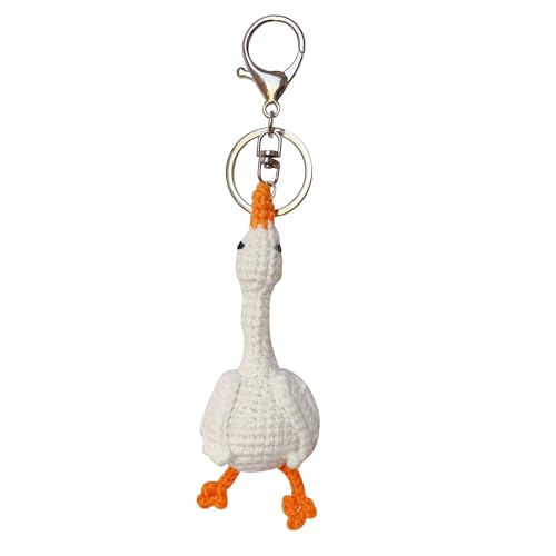 Handmade Crocheted White Goose Keychain – Soft Cotton Charm for Keys, Bags, or Couples Gift