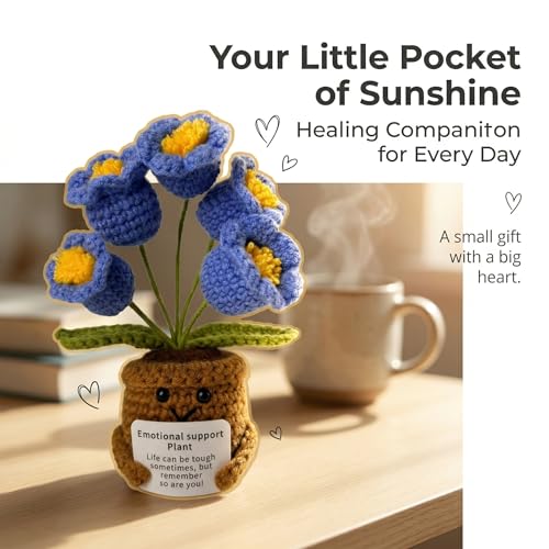 Handmade Lily of the Valley Crochet Flowers Plush - 6-Inch Soft Wool Yarn Desk Decor for Anxiety Relief, Unique Gift for Women Men Teachers