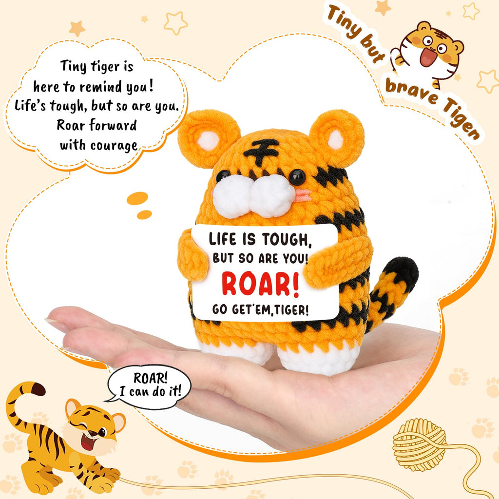 Handmade Mini Crochet Tiger Graduation Gift with Affirmation Card - FEFAMM