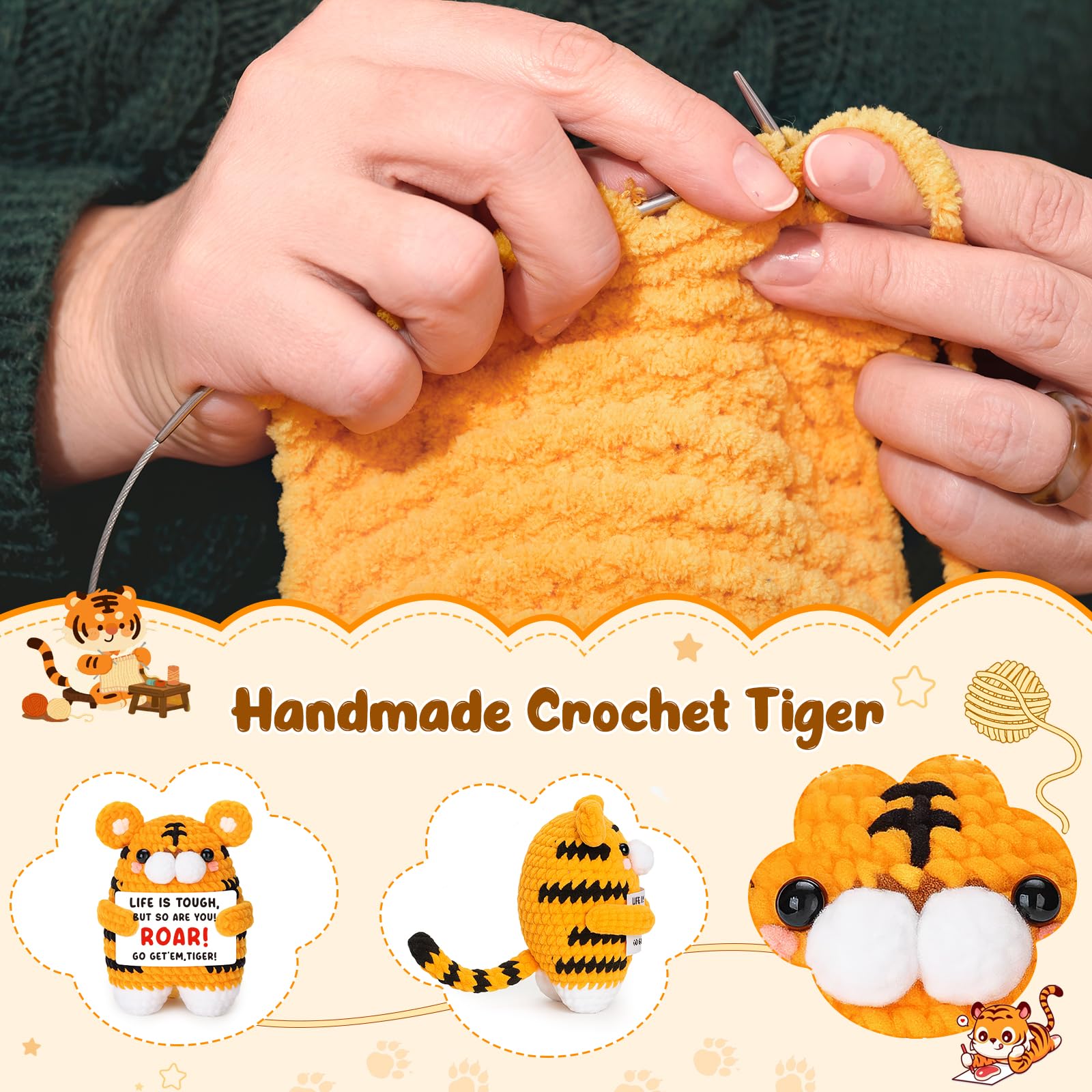 Handmade Mini Crochet Tiger Graduation Gift with Affirmation Card - FEFAMM