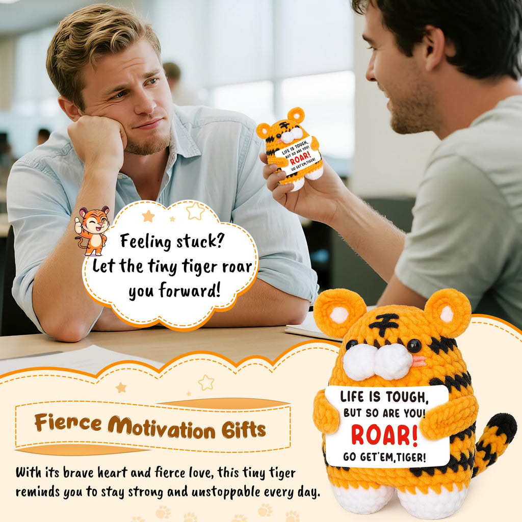 Handmade Mini Crochet Tiger Graduation Gift with Affirmation Card - FEFAMM