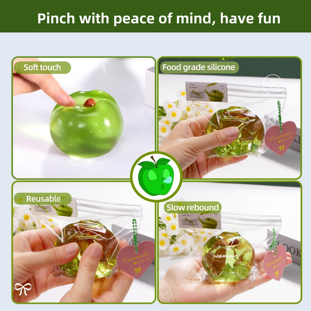 Handmade TABA Clear Apple Squishy – Jumbo Mochi Stress Relief Toy, Non-Toxic Silicone Fidget for Kids & Adults