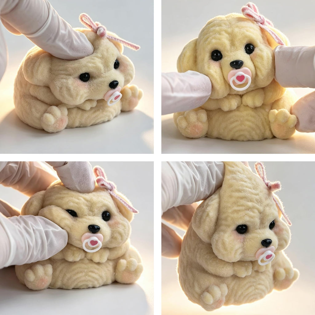 Handmade Taba Squishy Dog Toy – Realistic Silicone Mochi Fidget Pup for Stress Relief (Golden Puppy)