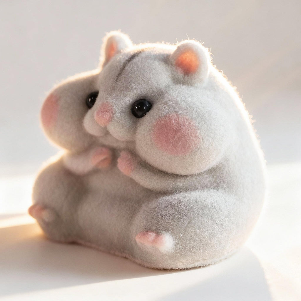 Handmade Taba Squishy Hamster Toy – Gray, Soft Silicone Mochi Furry Fidget for Stress Relief