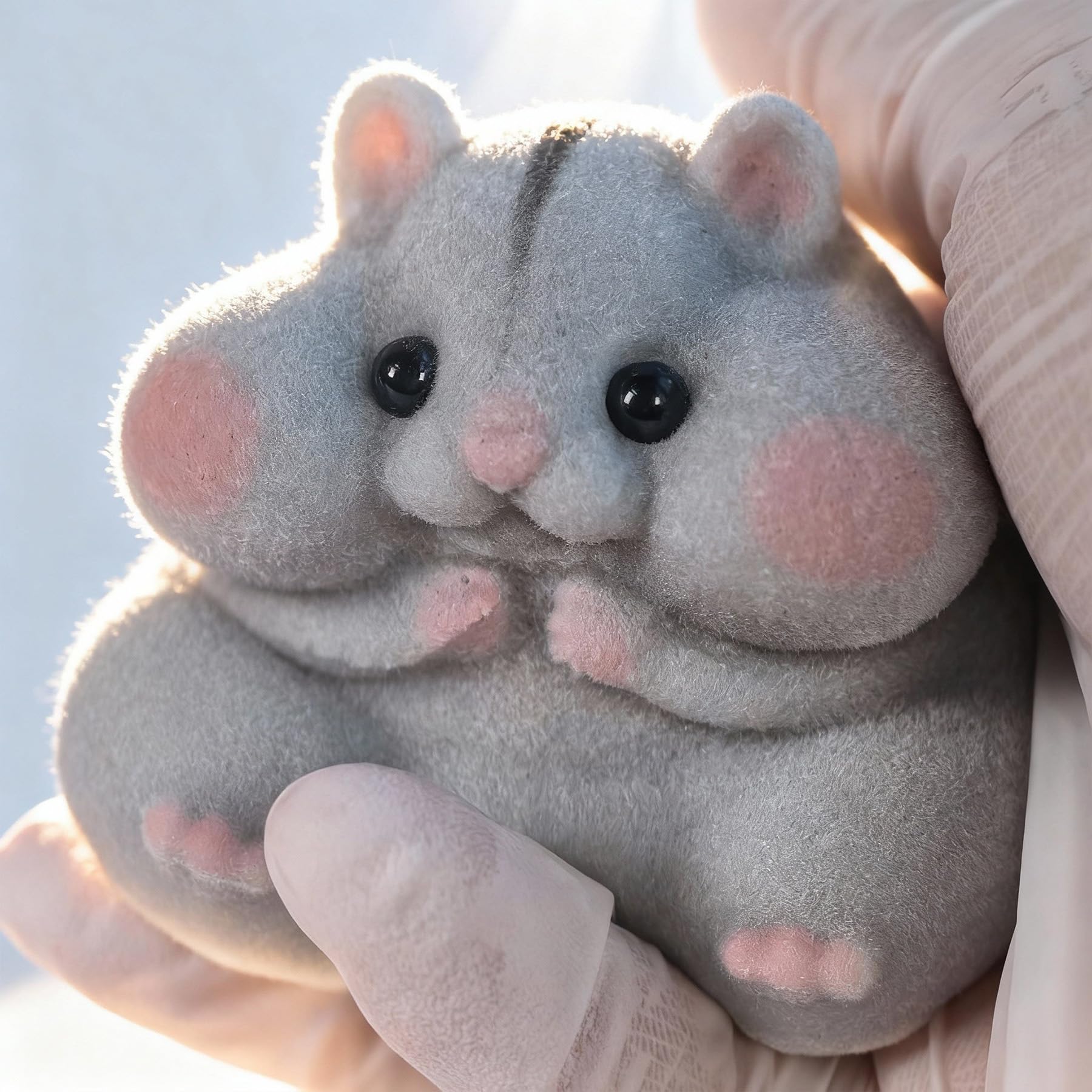 Handmade Taba Squishy Hamster Toy – Gray, Soft Silicone Mochi Furry Fidget for Stress Relief