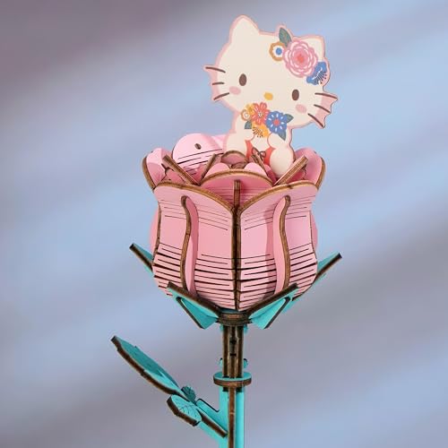 Hands Craft Hello Kitty Pink Rose 3D Wooden Puzzle – DIY Flower Model for Adults & Kids