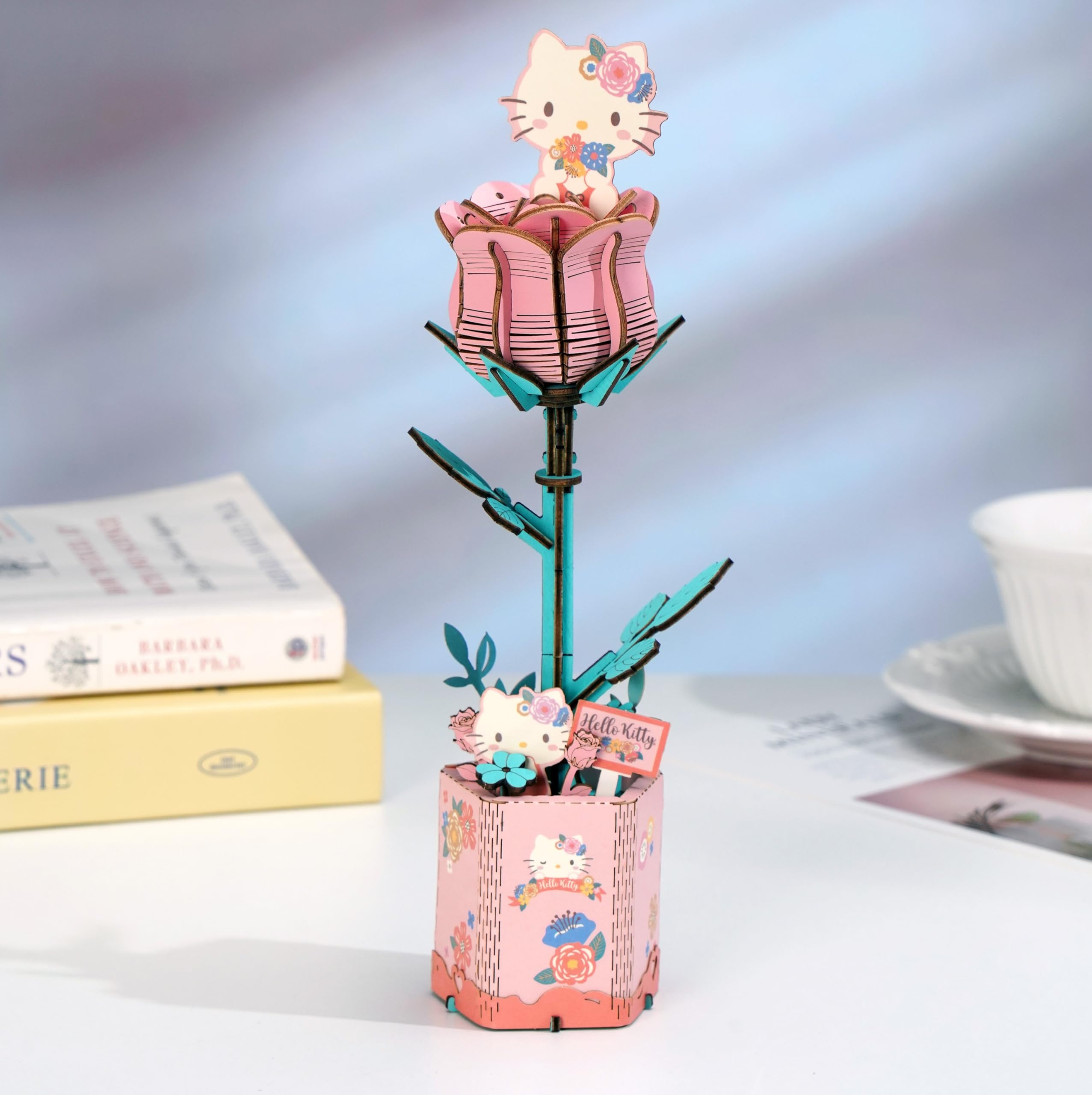 Hands Craft Hello Kitty Pink Rose 3D Wooden Puzzle – DIY Flower Model for Adults & Kids