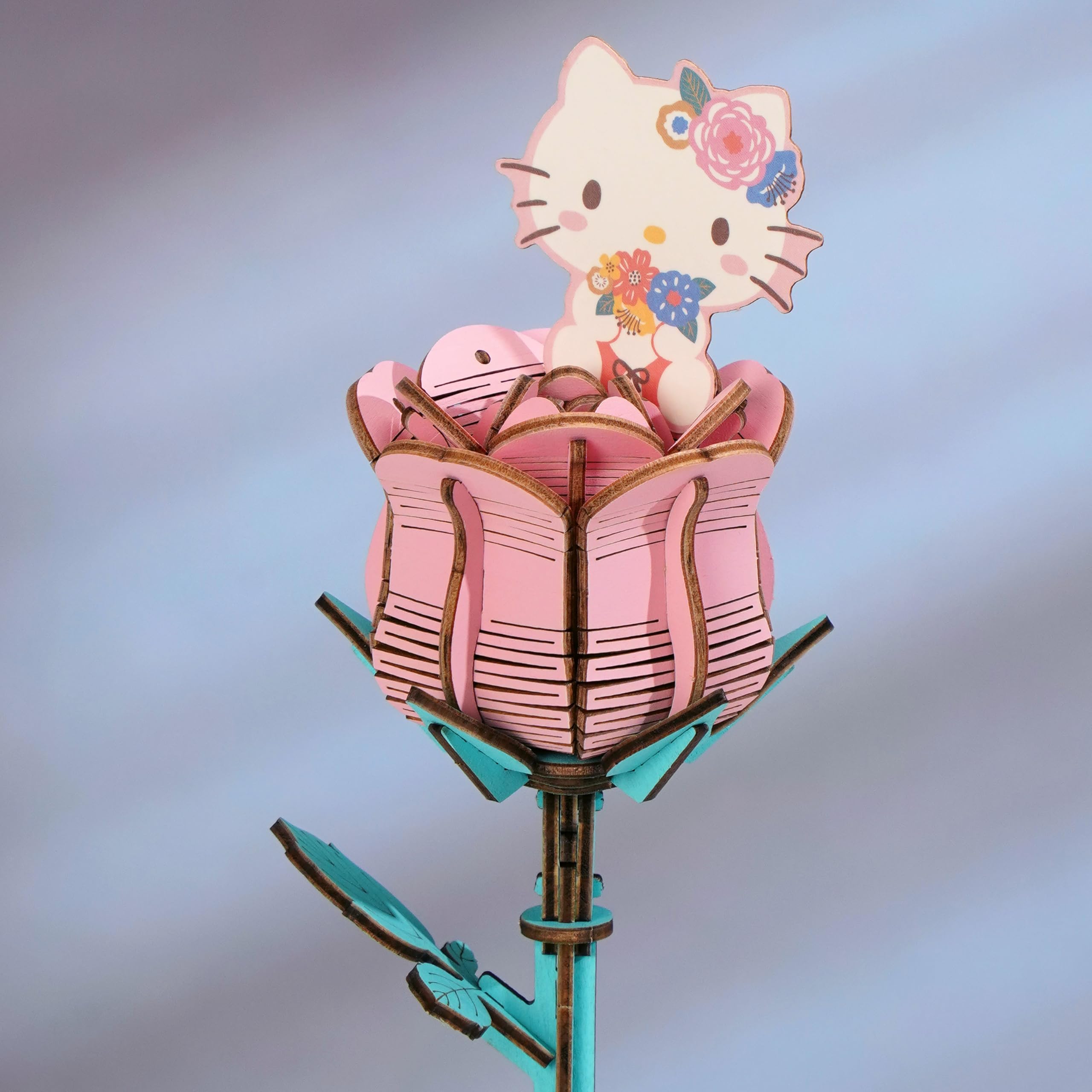 Hands Craft Hello Kitty Pink Rose 3D Wooden Puzzle – DIY Flower Model for Adults & Kids