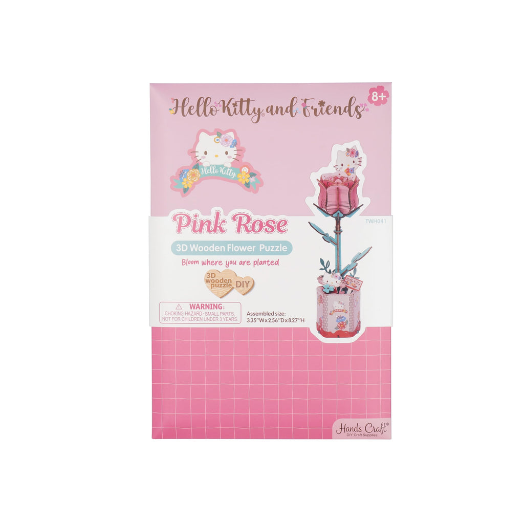Hands Craft Hello Kitty Pink Rose 3D Wooden Puzzle – DIY Flower Model for Adults & Kids