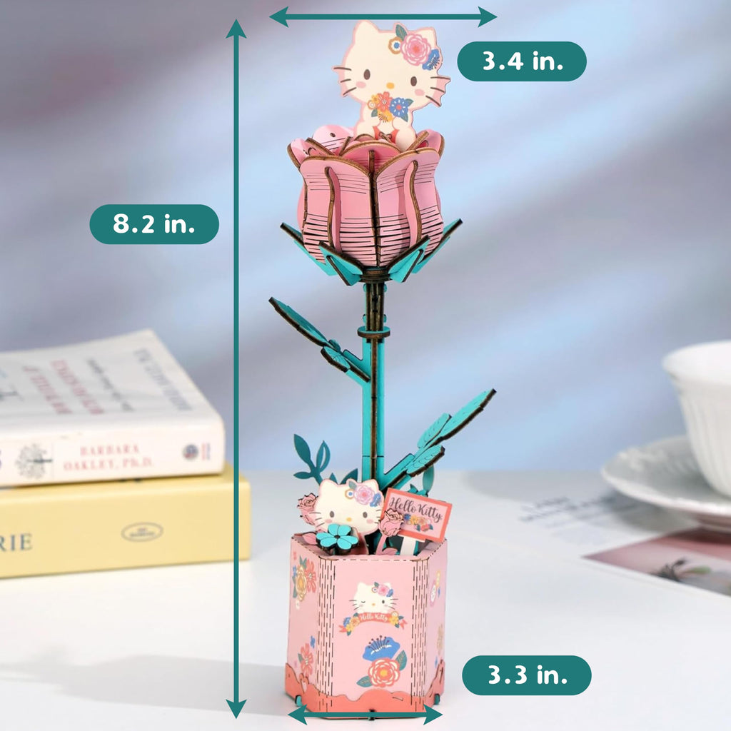 Hands Craft Hello Kitty Pink Rose 3D Wooden Puzzle – DIY Flower Model for Adults & Kids