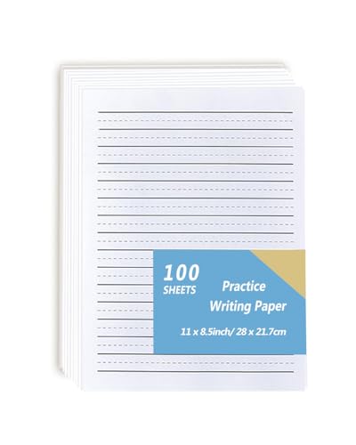 Handwriting Paper for Kindergarten – 100 Sheets, Double-Sided, 8.5x11 Inches, Ruled Practice Paper by Lyuzecheean