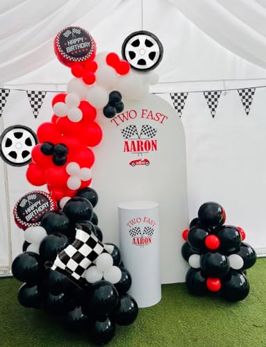 Haolongfa 103-Piece Race Car Balloon Arch Kit – Red, Black & Silver for Racing Birthday Party