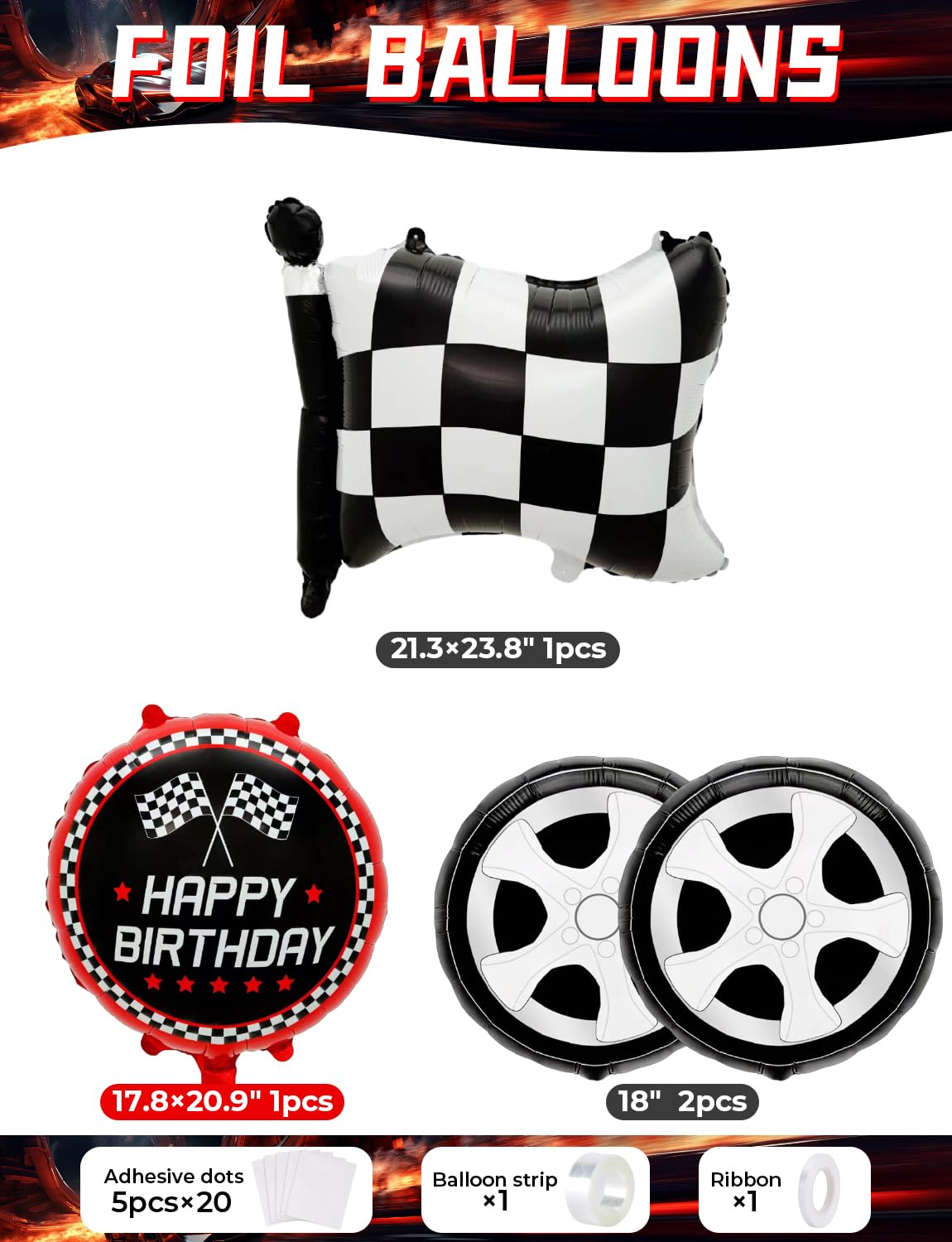 Haolongfa 103-Piece Race Car Balloon Arch Kit – Red, Black & Silver for Racing Birthday Party
