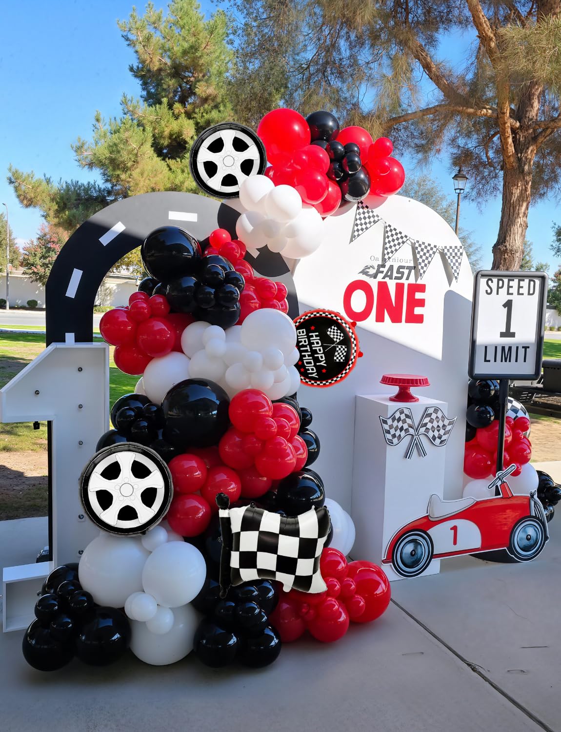 Haolongfa 103-Piece Race Car Balloon Arch Kit – Red, Black & Silver for Racing Birthday Party