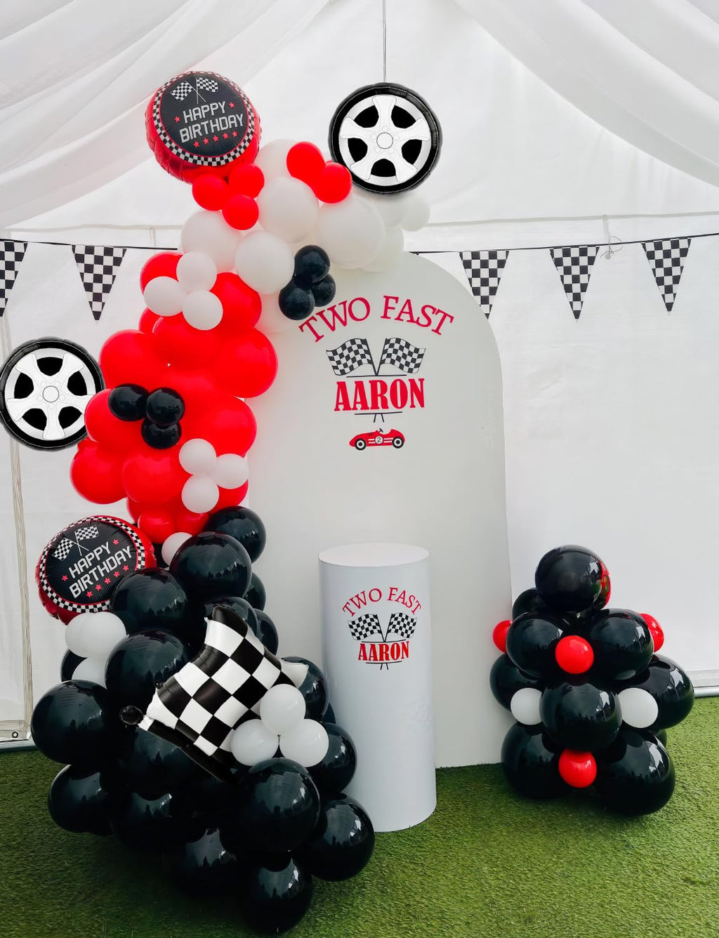 Haolongfa 103-Piece Race Car Balloon Arch Kit – Red, Black & Silver for Racing Birthday Party