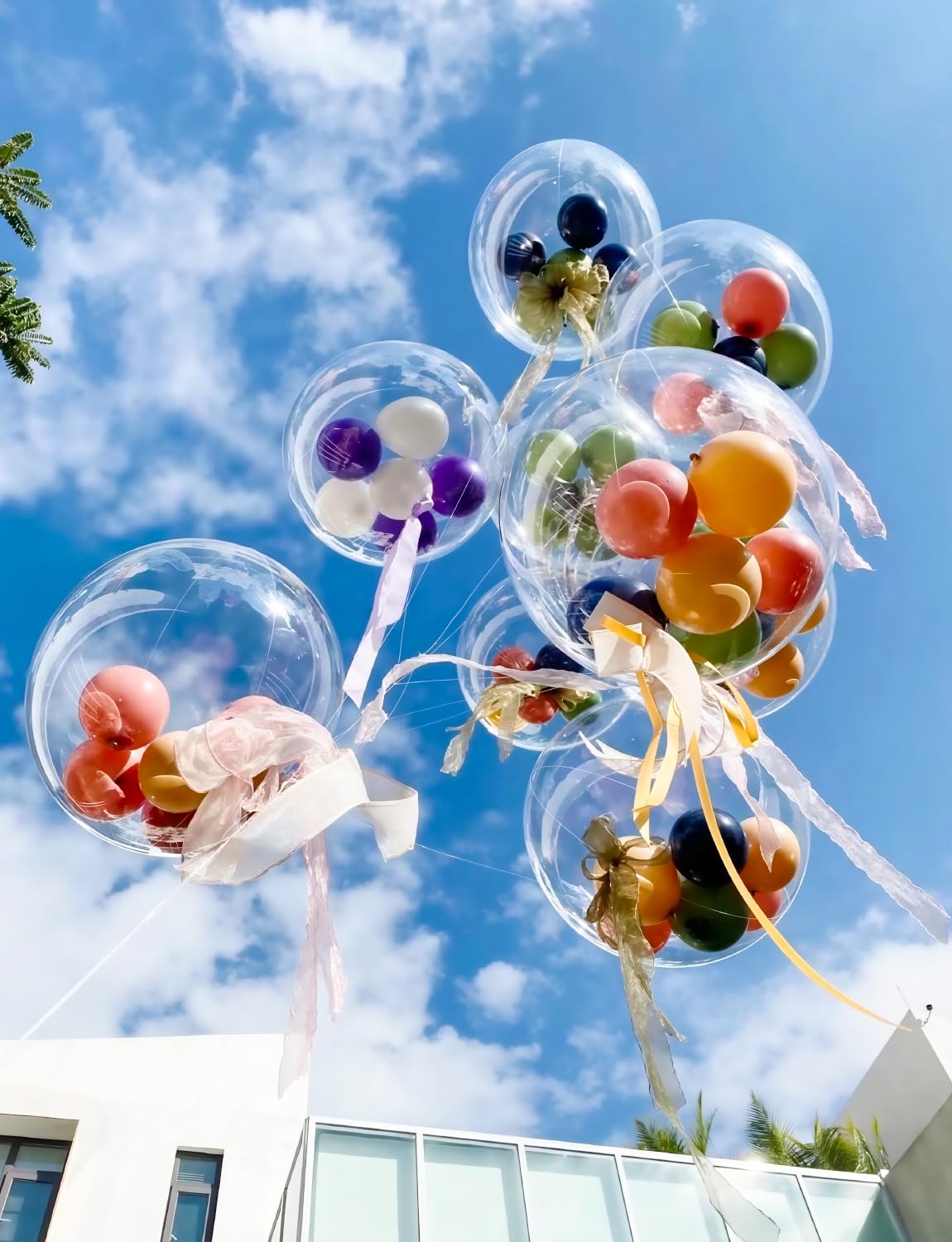 Haolongfa 24-Inch Clear Bubble Balloons (25-Pack) – TPU Stuffable Balloons for Helium or Air, DIY Party Decor for Birthdays, Weddings, Baby Showers