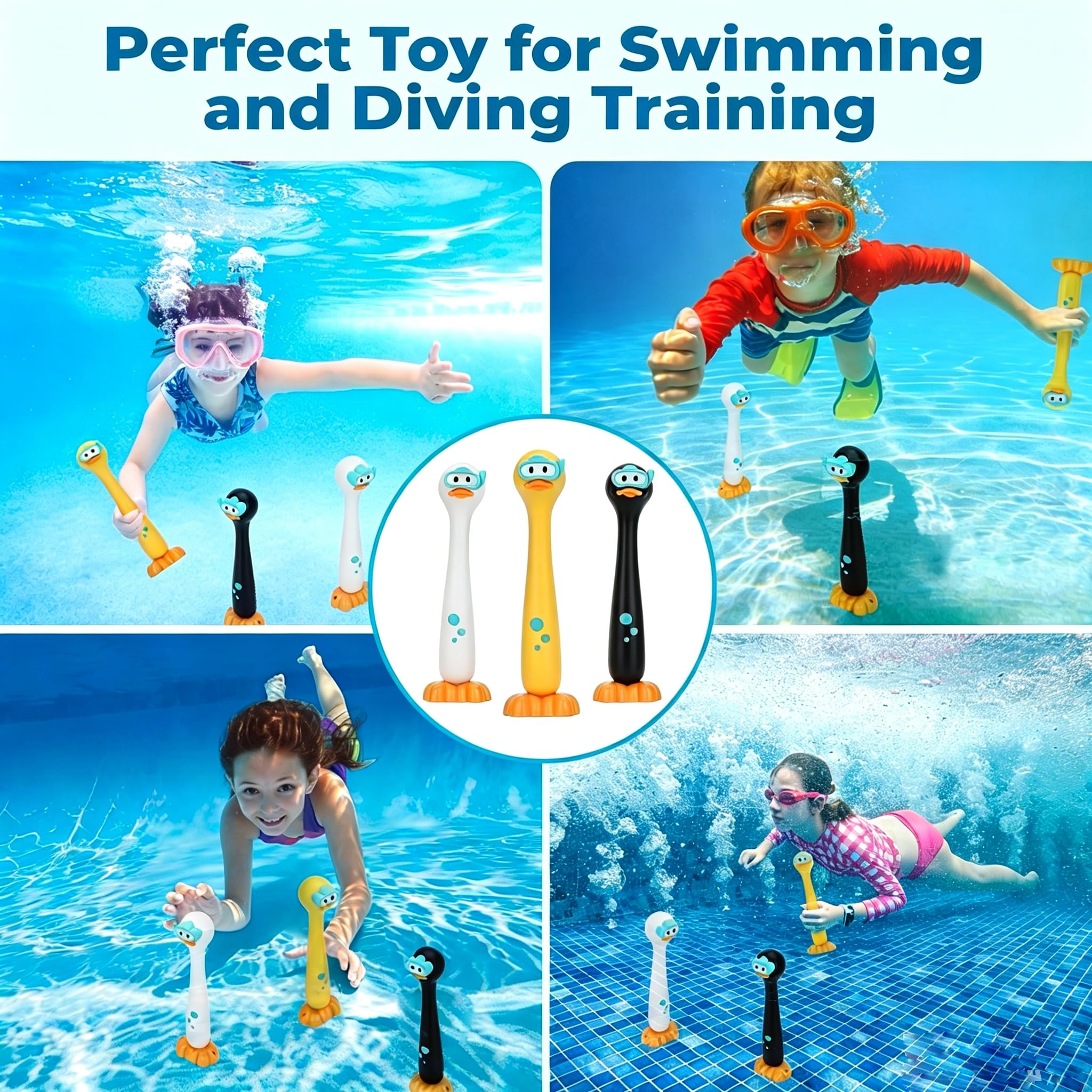 haomsj Duck Diving Sticks – 3-Pack Underwater Sinking Pool Toys for Kids Ages 4-12