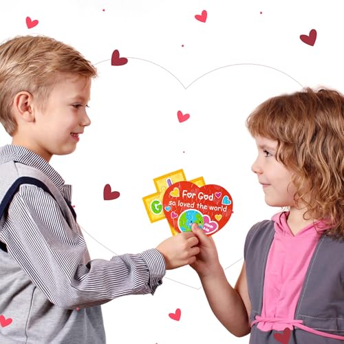 Haooryx 18-Pack Christian Valentine Jigsaw Puzzles - Jesus Loves You Cross Rainbow Heart - Religious Sunday School Activity