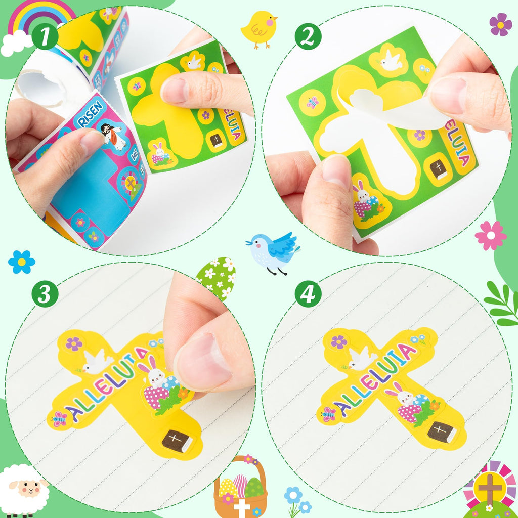 Haooryx 300Pcs Easter Cross Stickers - Self-Adhesive Paper, Repositionable, 6 Designs, for Crafts & Decor