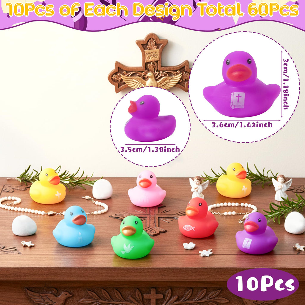 Haooryx Christian Mini Rubber Duck (120-Pack) - Religious Novelty Squeak Toys for Church Events, Easter Baskets