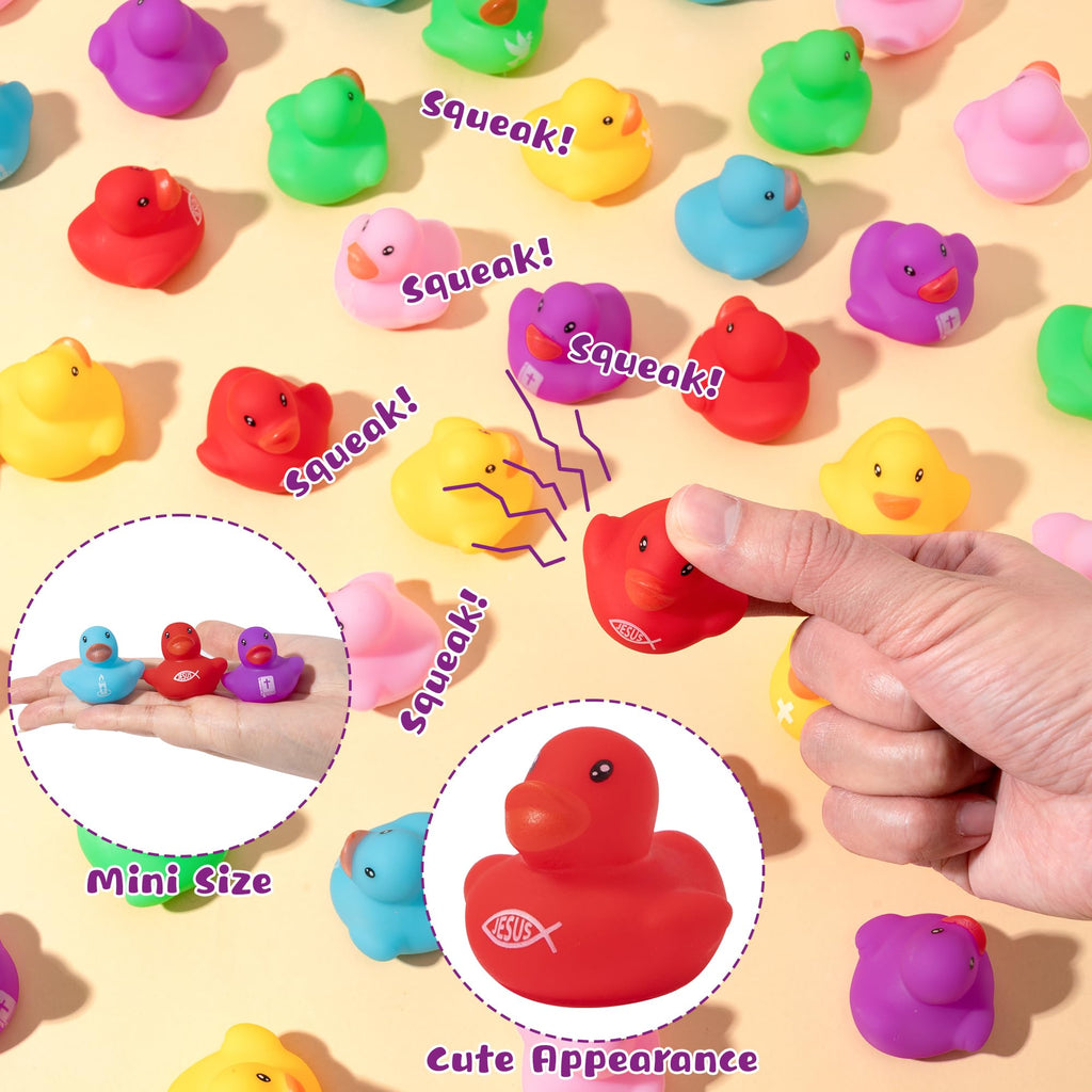 Haooryx Christian Mini Rubber Duck (120-Pack) - Religious Novelty Squeak Toys for Church Events, Easter Baskets