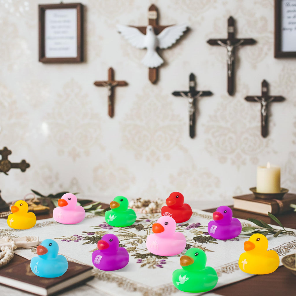 Haooryx Christian Mini Rubber Duck (120-Pack) - Religious Novelty Squeak Toys for Church Events, Easter Baskets