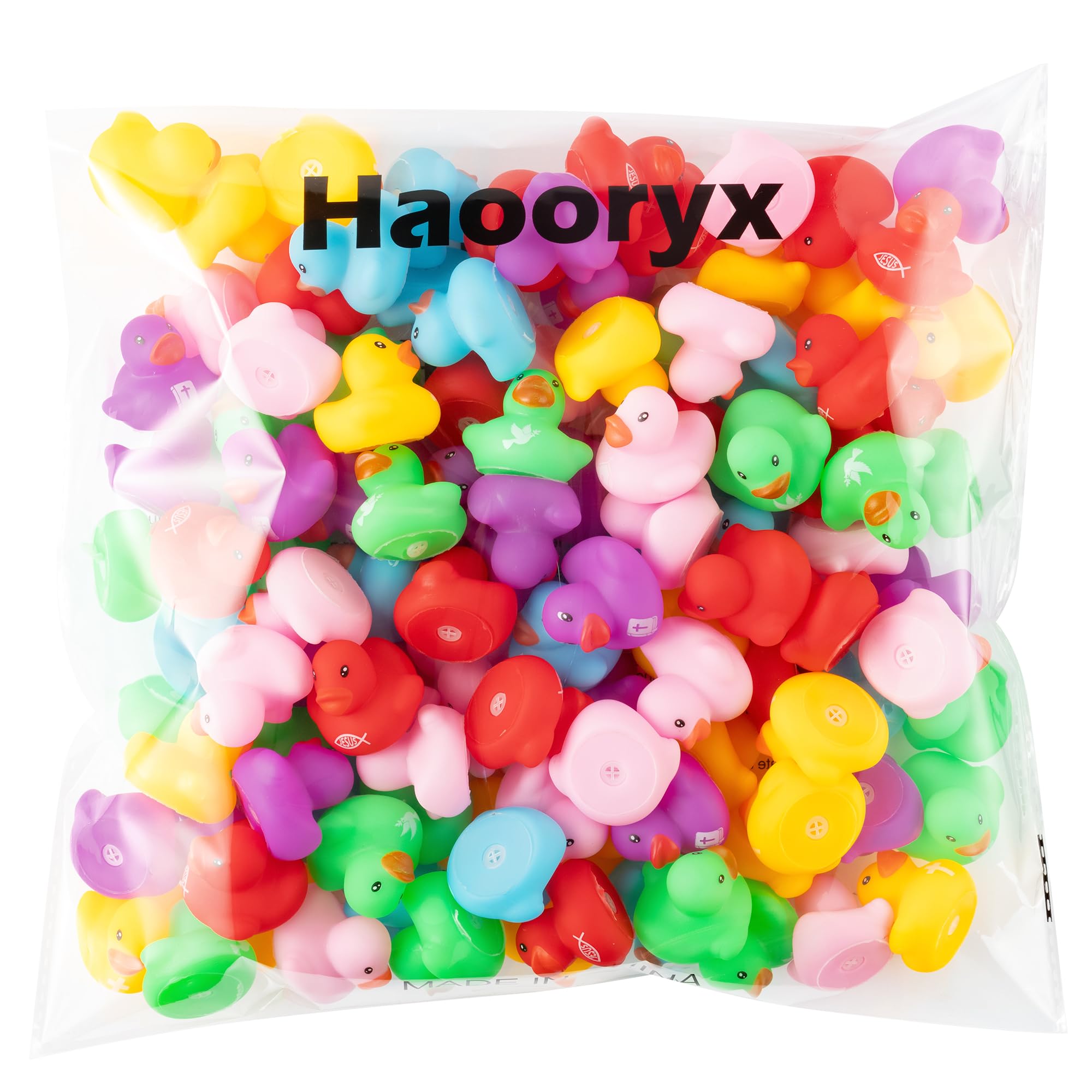 Haooryx Christian Mini Rubber Duck (120-Pack) - Religious Novelty Squeak Toys for Church Events, Easter Baskets