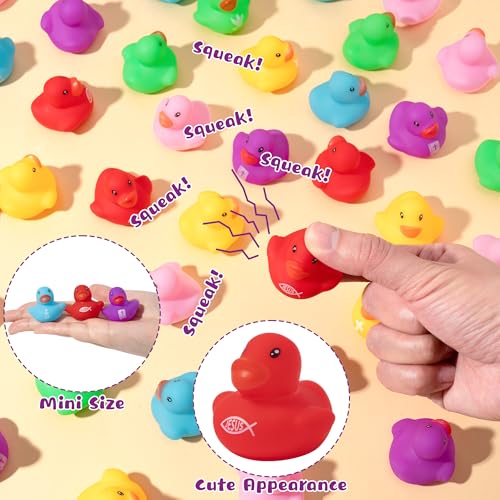 Haooryx Christian Mini Rubber Duck (120-Pack) - Religious Novelty Squeak Toys for Church Events, Easter Baskets