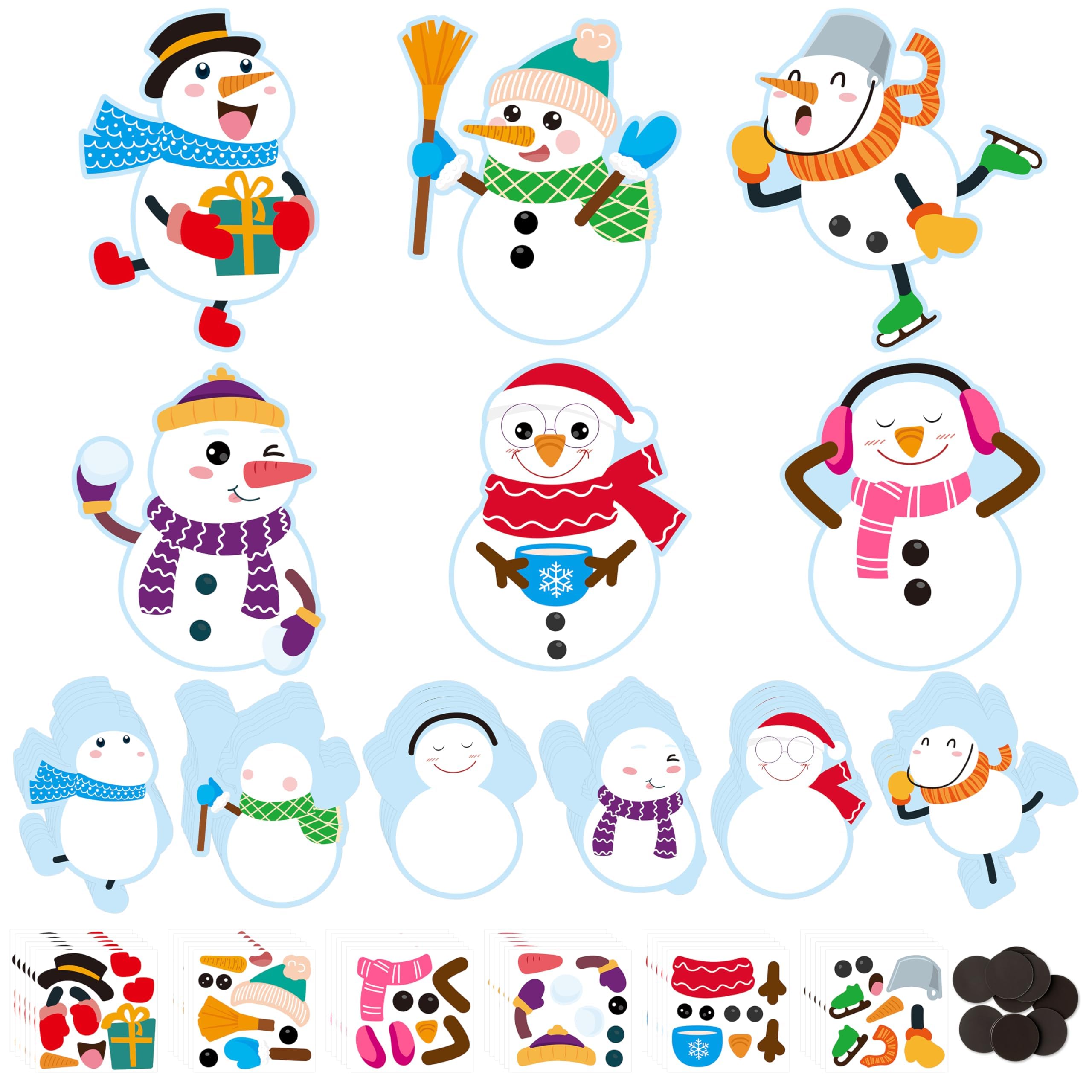 Haooryx DIY Snowman Magnet Craft Kit - 30 Sets Make Your Own Snowman Magnets for Christmas Decor, Classroom Art Projects, Fridge Decoration